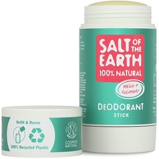 Salt Of the Earth Natural Deodorant Stick, Melon & Cucumber - Aluminium Free, Vegan, Long Lasting Protection, Refillable, Leaping Bunny Approved, Made in The UK - 84g