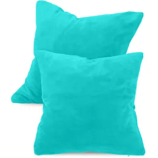 npluseins 2er Pack Coral-Kuschel-Fleece Kissenhüllen, 60 x 60 cm, Türkis | Öko-Tex Standard 100, verdeckter Reißverschluss, flauschig weich, pillingarm, waschbar bis 40 °C, schnelltrocknend