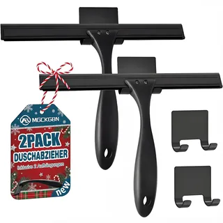 2 Stück Duschabzieher Edelstahl 25 cm - Abzieher Dusche mit 2 Halterung, Fensterabzieher für Badezimmer, Spiegel und Fliesen, Streifenfreie Reinigung für Glasflächen, Schwarz