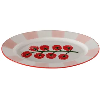 Servierplatte , Rot, Weiß , Keramik , oval , 20.20x3x30.30 cm , hitzebeständig, lebensmittelecht , Geschirr, Tischkultur & Serviergeschirr, Servierplatten