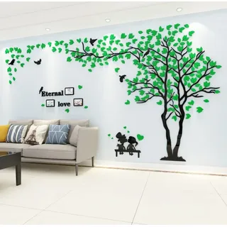 Baum Wandaufkleber Wandtattoo 3D DIY Sticker mit Familie Bilderrahmen Fotorahmen Wandbilder Wandkunst für Wohnzimmer Schlafzimmer (Grün Rechts,L-150 * 300cm)