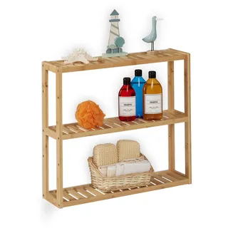 Relaxdays Badregal, Bambus, 3 Ablagen, höhenverstellbar, HBT: 54 x 60 x 15 cm, Bad & Küche, schmales Hängeregal, Natur