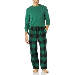 Amazon Essentials Herren Pyjama-Nachtwäsche-Set Aus Weichem Flanell (Erhältlich In Übergröße), Grün/Buffalokaros, XS