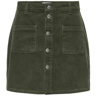JDY Damen Cord Mini-Rock JDYShiraz Cordrock mit sichtbarer Knopfleiste 15220695 Forest Night S