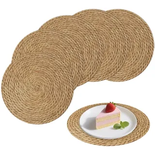 wiipara Runde Platzsets aus Rohrkolben (30cm), 6er Set Tischuntersetzer Tischsets Abwaschbar, Handgemachte Platzdeckchen Rund Natur für Esstisch, Küche, Boho Heimdeko, Bauernhausstil
