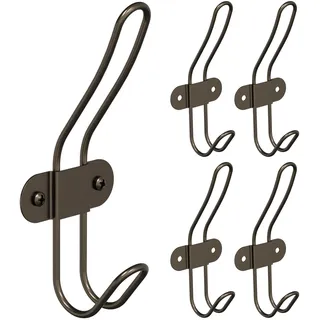Tibres - Bronze-Haken für Handtuch, Mantel, Bademantel, Kleidungsstück – Wandaufhänger aus gebürstetem Bronze für Badezimmer – Ölgeriebene Doppelhaken für Tür oder Wand – Braun – 5 Stück