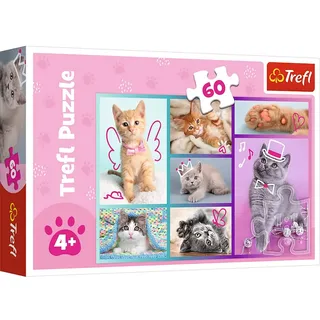 Trefl - Niedliche Kätzchen - Puzzle 60 Elemente - Bunte Puzzles mit Tieren, Katzen, Collage, Kreative Unterhaltung, Spaß für Kinder ab 4 Jahren