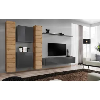Designer Wohnwand Wand Regale Holzmöbel Wohnzimmer Luxus Holz Möbel Stil Modern - Grau