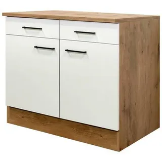 FlexWell Küchenunterschrank , Eichefarben, Magnolie , Metall , 1 Fächer , 2 Schubladen , einzeln stellbar , 100x85x57 cm , Made in Germany , individuell planbar , Küchen, Küchenmöbel, Küchenschränke, Küchenunterschränke