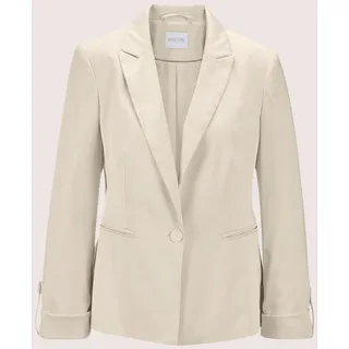 Jackenblazer MADELEINE "Kurzblazer Eleganter Einreiher mit Reverskragen", Damen, Gr. 40, weiß (perlweiß), Obermaterial: 60% Polyester PES. 38% Baumwolle CO. 2% Elasthan EL., Modern, tailliert, Blazer Jackenblazer, Eingearbeitete Leistentaschen