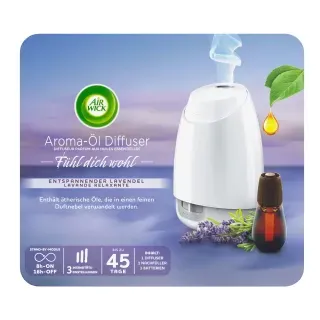 AIR WICK Aroma-Öl Diffuser Duftspender Starter-Set, Lufterfrischer mit Duftabgabe mit Timer-Funktion und Stand-By-Modus, Entspannender Lavendel