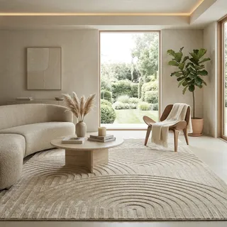 Teppich SEHRAZAT "Rio 1500, auch als Läufer", beige, B:120cm H:7mm L:170cm, Polyester, Teppiche, Teppich, Kurzflor, grafisches Hoch Tief Muster, Wohnzimmer