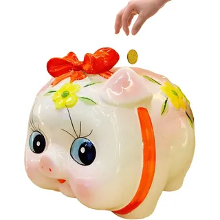 Sparschwein,Guador Keramik Spardose Münze Sparschwein Personalisierte Sparbüchse Tier Geld Bank Piggy Bank Münze Bank Glücksschwein Dekoration des Geschenk/Taufgeschenke(Rot XL)