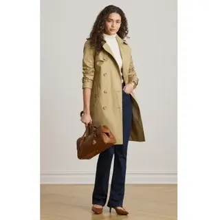Lauren Ralph Lauren für Damen. 297967122002 Beigefarbener zweireihiger Trenchcoat aus Baumwollmischung (S), Lässig, Baumwolle, Klassisch