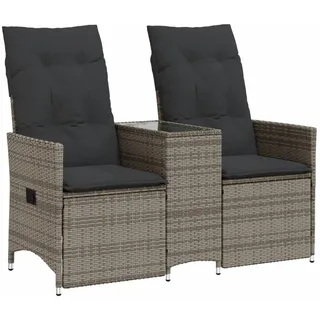 Gartensofa 2-Sitzer Verstellbar mit Tisch Grau Poly Rattan - Grau