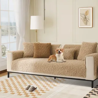 BXFUL Sofabezug 1/2/3/4 Sitzer, Teddy Plüsch Sofa Überzug L Form Couch Überzug Ecksofa, Sofaschoner, Sofahusse Sofaüberwürfe rutschfest Sofa Abdeckung (Hellbraun,45x45cm)