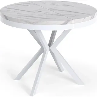 WFL Group Esstisch Cloud runder ausziehbarer, Marmor Weiß 90-170/90/76 cm , Holzwerkstoff , Rund,Rund , 90x76x90 cm , Esszimmer, Esstische