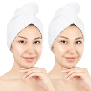 HAMMETEX Turban-Handtuch »2er Set Haarturban Damen, 100% Baumwolle, Flauschig & Schnelltrocknend« Uni-Farben, weich, weiß