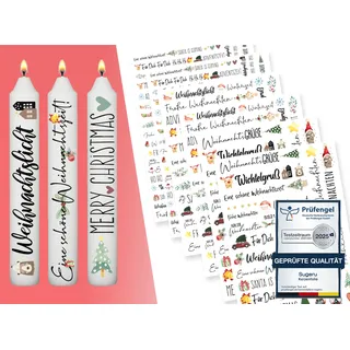 Sugeru® 6 X DIN A5 Weihnachten Kerzenfolie(200+ Muster), Kerzentattoo Wassertransferdruck | Wasserschiebefolie kerzen | Kerzenaufkleber Sticker | Kerzen dekorieren| Kerzen beschriften (Weihnachten II)
