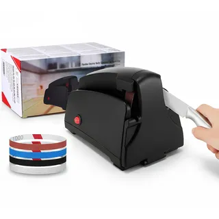 Messerschärfer Elektrisch, Band Messerschleifmaschine, Messerschärfer Profi mit Austauschbare Schleifbänder, Kitchen Knife Sharpener mit 4 Schleifabstufungen Für Hobbyköche & Foodies