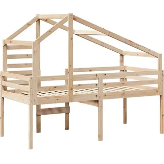 vidaXL Hochbett mit Dach 90 x 190 cm Kiefer massiv braun