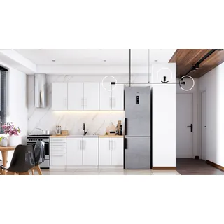 Küche Küchenzeile Küchenblock Hängeschränke Spülenschrank Anrichte mit Schubladen 180cm Weiss+Eiche Craft Gold - Inez - Weiß