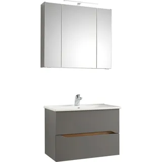 Saphir Badmöbel-Set »Quickset 2-teilig, Keramikwaschtisch mit LED-Spiegelschrank« 2 Stk. tlg., grau