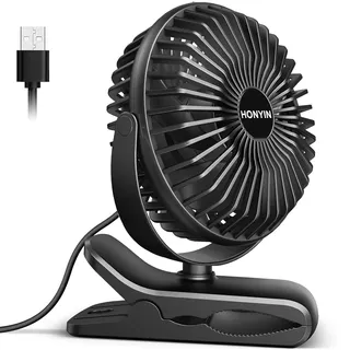 HONYIN Mini Ventilator mit Clip, 720 Grad Drehung Kleiner USB Ventilator | Starke, Stabile Klammer, 3 Geschwindigkeitsstufen, Ideal als Leise Tischventilator im Büro und Schlafzimme