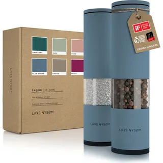LARS NYSØM Salz und Pfeffer Mühle 2er Set Manuell mit einstellbarem Keramik-Mahlwerk von grob bis fein I Design Gewürzmühlenset (2 Stück) Blue Stone - Blau