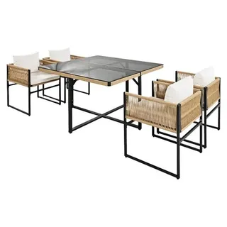Gartenset Sitzgruppe Gartenmöbel Set Cube Essgruppe Rope Outdoor Möbel Beige - Beige, Schwarz