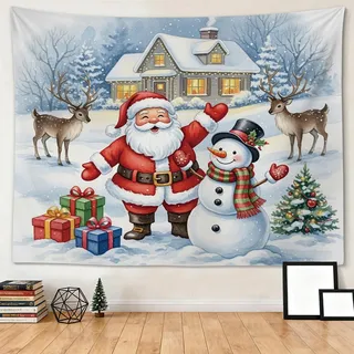 JOTOM Weihnachten Wandteppich, Mehrzweck Wandbehang aus Stoff Christmas Wandkunst Poster Weihnachtsdeko für Wohnzimmer Schlafzimmer Wohnheim Büro Wanddeko, 150x130cm (Weihnachtsmann)