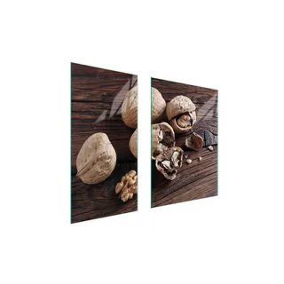 Herdabdeckplatten 2 teilig 75x52 Glaskeramikkochfeld Abdeckung Glas Schneidebrett Erdnüsse Holz - Schwarz, Weiß, Transparent
