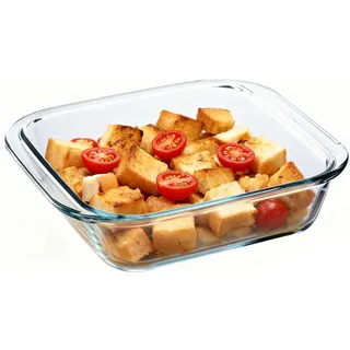 wocpvm 1.8 L Auflaufform Glas Transparent Mini Auflaufform Mit Griff Hitzebeständig Backform Glas Für Frühstücksteller, zum Einbacken von Fisch, als Salatschale - 24,5 x 21,9 x 5,1 cm