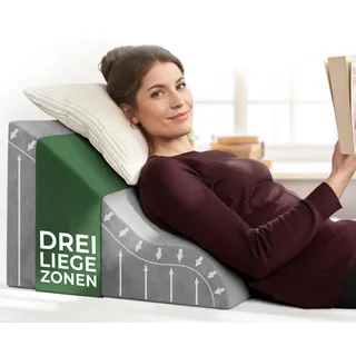 WELL B4 Ergonomisches Lesekissen für Bett und Sofa – Bequemes Rückenkissen mit Memory Foam – Verwendbar als Reflux Kissen, Keilkissen Bett, Bettkissen Rückenlehne im Sitzen und Liegen, GRAU