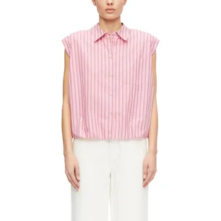 Blusentop COMMA, Damen, Gr. 46, rosa (pink stripe), Web, Obermaterial: 60% Lyocell, 40% Baumwolle, gestreift, lässig geschnitten hüftbedeckend, Rundhals, abgerundeter Saum, Blusen Blusentop, Ärmellose Bluse -gestreift