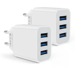 Amoner USB Ladegerät Adapter Mehrfach 15W USB Stecker 2 Stücke 3-Port 3A Ladeadapter USB Netzteil für iPhone 14/13/12/11/Pro/ProMax/Xs/XR/X/8,Galaxy S22 S21 und mehr, Charger Ladestecker Netzstecker