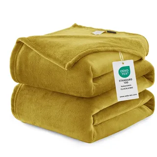 WAVVE Kuscheldecke Flauschig Decke Fleecedecke - Sofadecke Gelb 220x240 cm Wohndecke Sommer Couchdecke Weich, XXL Groß Decke Sofa Leicht