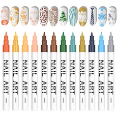12 Farben 3D Nagelkunststift Set, Kalolary Nagelspitze Nail Art Pen, Graffiti-Punktierungsstift, Zeichnen, Malen, Liner, Pinsel für DIY Nagelkunst Maniküre Werkzeuge für Halloween Weihnachten