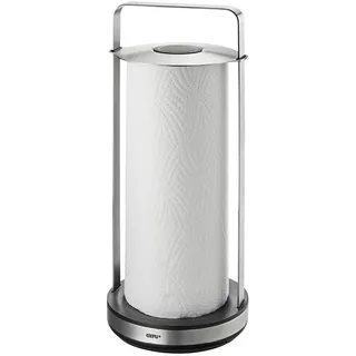 GEFU Küchenrollenhalter SMARTLINE - Edelstahl Stehend mit Fuß | Einhand-Bedienung durch Gewichtsbasis und rutschfesten Boden - Für alle Küchenrollen bis Ø 12,5 cm - Inklusive Rolle