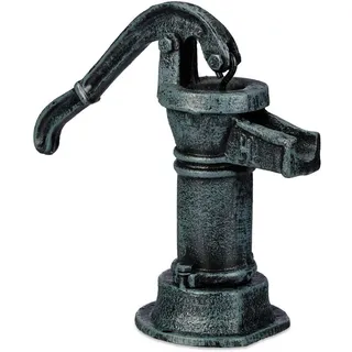 Relaxdays Deko Pumpe , Grau , Metall , 13.5x22.5x10.5 cm , Dekoration, Gartendeko