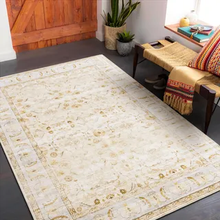 Carvapet Läufer Teppich 90x150cm rutschfest Lang Küchenteppich Weiche Mikrofaser Waschbar Teppichläufer Blumendruck Flächenteppich Laufteppich(Gelbe)
