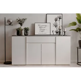 CaliCosy Sideboard 177,5 x 92 x 40 cm Weiß Hochglanz / Grau