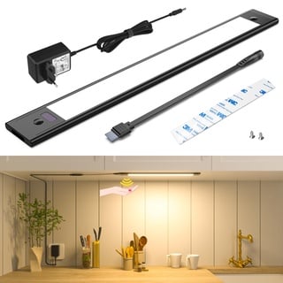 wobsion Unterbauleuchte Küche Led Schwarz Dimmbar mit Berührungsloser,Beleuchtung Küche Led 30CM in Neutralweiß 4000k,Ultra Dünn Led Leiste Küche für Garderobe,Schrankbeleuchtung,Regalbeleuchtung