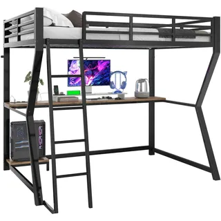 Stilvora Hochbett 90/200 cm in Schwarz mit Led, Schreibtisch, Steckdose und Usb , Metall, Holzwerkstoff , 1 Fächer , 90x200 cm , Babymöbel & Kindermöbel, Kinderzimmer & Jugendzimmer, Kinderbetten, Hochbetten