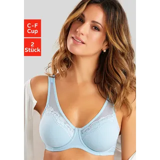 Minimizer-BH PETITE FLEUR, Damen, Gr. 100, Cup F, blau (hellblau, weiß), Jersey, Obermaterial: 80% Baumwolle, 12% Polyamid, 8% Elasthan, bequem, BHs Minimizer-BH, mit Bügel, Baumwoll-Qualität – auch ideal für große Größen