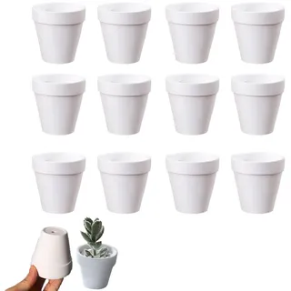 Molyorch 12 Stücke Wiederwendbar Terrakotta Blumentoepfe, Terrakotta Sukkulenten Töpfe, Ton Töpfe, für Innen und Außenbereiche für Pflanzen Handwerk Hochzeit Gunsten (3 * 3cm-Weiß)