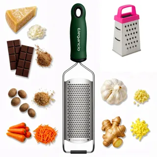 ELEGANCIO Edelstahl Käsereibe + gratis Mini Reibe Parmesanreibe Küchenreibe feine Ingwerreibe Muskatnuß Reibe Multireibe Zitronen Zester Handreibe mit Schutzabdeckung (Grün)