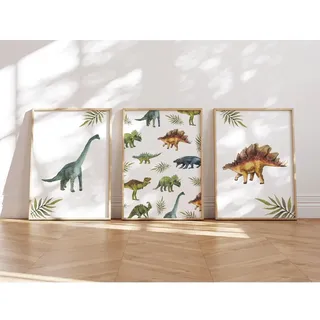 MeinBaby123® Dino Poster Kinderzimmer | Dinosaurier 3er Set DIN A4 I Bilder Kinderzimmer Jungen | Dino Deko Bilder | Babyzimmer (Dino Poster Set - 2)