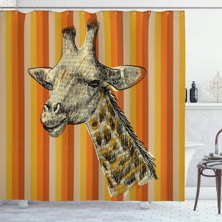 ABAKUHAUS Giraffe Duschvorhang, Hipster Tier, Stoffliches Gewebe Badezimmerdekorationsset mit Haken, 175 x 180 cm, Orange Senf