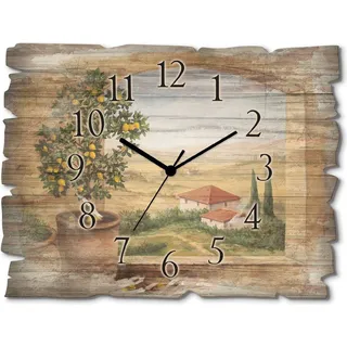 ARTland Holz Wanduhr Funkuhr - schwarzer Zeiger Fenster in der Toskana Größe: 40x30 cm - Creme